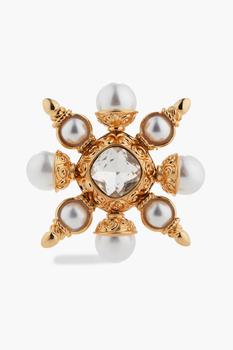 商品Gold-plated, faux pearl and crystal brooch图片