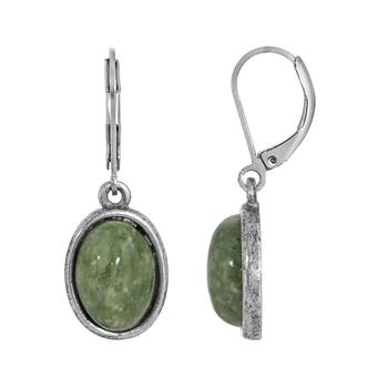 商品Silver-Tone Semi Precious Jade Oval Drop Earrings图片