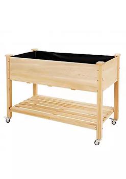 商品Costway | Wood Elevated Planter Bed with Lockable Wheels Shelf and Liner,商家Belk,价格¥1012图片