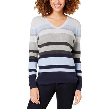 Karen Scott | Karen Scott Womens Ribbed V-Neck Pullover Sweater商品图片,3.6折×额外9折, 额外九折