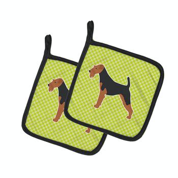商品Airedale Terrier Checkerboard Green Pair of Pot Holders,商家Verishop,价格¥165图片