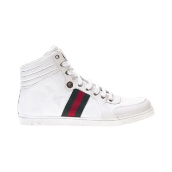 古驰高帮鞋, Gucci | GUCCI 男款白色牛皮高帮运动休闲鞋 221825-ADFX0-9060商品图片 满$100享9.5折, 满折