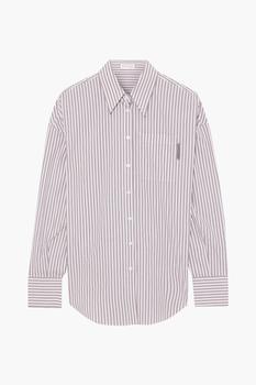 推荐Bead-embellished striped cotton-blend poplin shirt商品