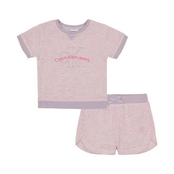 Calvin Klein | Baby Girls Heather Logo Fleece Shorts, 2 Piece Set 2.9折