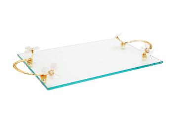 商品Classic Touch Decor | Glass Tray with White Jeweled Flower Handles,商家Premium Outlets,价格¥700图片
