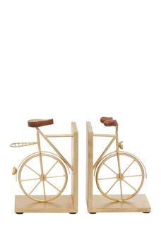 商品Gold Metal Bike Bookends with Wood Accents - Set of 2图片