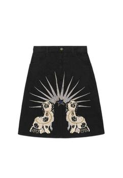 Gucci | Embroidered Black Denim Mini Skirt商品图片,3.7折