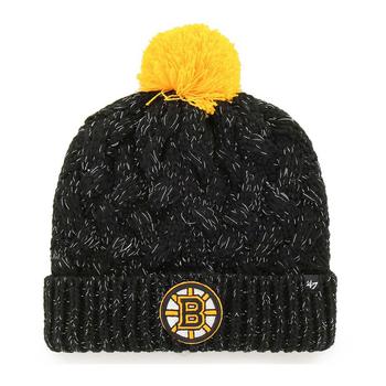 product Women's Black Boston Bruins Fiona Cuffed Knit Hat with Pom image