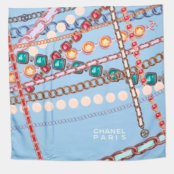 推荐Chanel Blue Bag Chain Print Silk Scarf商品
