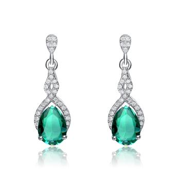 商品C.z. Sterling Silver Rhodium Plated Emerald Teardrop Earrings图片