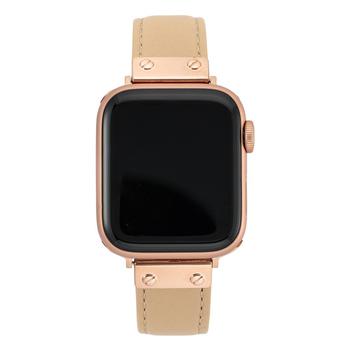 商品Women's Blush Pink Genuine Leather Strap with Rose Gold-Tone Stainless Steel Accents for Apple Watch, Compatible with 42mm, 44mm, 45mm,商家Macy's,价格¥365图片