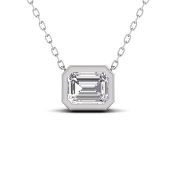 商品Lab Grown 3/4 CTW Emerald Cut Bezel Set Diamond Solitaire Pendant in 14K White Gold图片