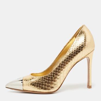 lv鞋真假, [二手商品] Louis Vuitton | Louis Vuitton Metallic Gold Python Embossed Leather Metal Cap Toe Merry Go Round Pumps Size 36商品图片 满1件减$100, 满减