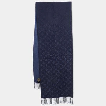 [二手商品] Louis Vuitton | Louis Vuitton Navy Blue Monogram Gradient Cashmere & Wool Scarf 8折