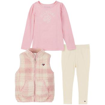 商品Baby Girls Plaid Sherpa Vest, Logo T-shirt and Ribbed Leggings, 3 Piece Set,商家Macy's,价格¥508图片