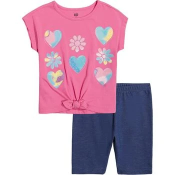 KIDS HEADQUARTERS | Little Girls Twist-Tie Hem T-shirt and Faux Denim Bike Shorts Set,商家Macy's,价格¥149