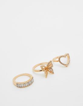 商品ASOS | ASOS DESIGN pack of 3 rings with mixed crystal design in gold tone,商家ASOS,价格¥70图片