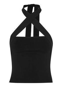 Alice + Olivia | Tamiko black halterneck stretch-knit top商品图片,