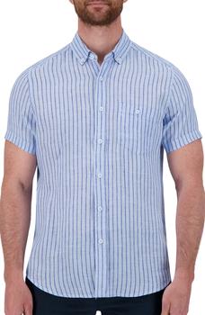 推荐Yard Dye Stripe Short Sleeve Linen Shirt商品