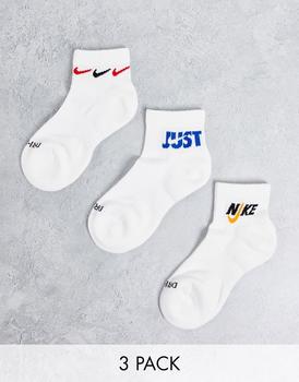 NIKE | Nike Training Cushioned Everyday Triple Swoosh socks in white商品图片,