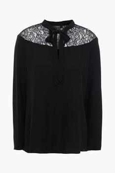 Theory | Corded lace-paneled silk crepe de chine blouse商品图片,3折