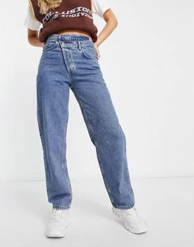 推荐COLLUSION x014 90s baggy dad jeans with stepped waistband in vintage wash blue商品