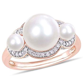 商品4 - 9.5 MM Cultured Freshwater Pearl and 1/5 CT TW Diamond Three-Stone Halo Ring in 10k Rose Gold JMS004915图片