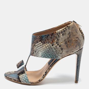 菲拉格慕女鞋, Salvatore Ferragamo | Salvatore Ferragamo Multicolor Python Embossed Leather Studded Pellas Ankle Strap Sandals Size 40.5商品图片 