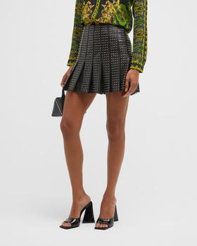 Alice + Olivia | Carter Vegan Leather Studded Mini Skirt商品图片,满$150减$30, 满减