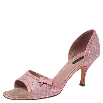 lv高跟鞋, [二手商品] Louis Vuitton | Louis Vuitton Pink Monogram Canvas And Lizard Embossed Leather Open Toe Pumps Size 41商品图片 6.7折