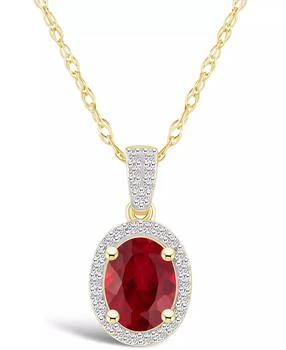 Macy's | Lab Grown Ruby (1-1/4 ct. t.w.) and Lab Grown Sapphire (1/6 ct. t.w.) Halo Pendant Necklace in 10K Yellow Gold,商家Macy's,价格¥2116