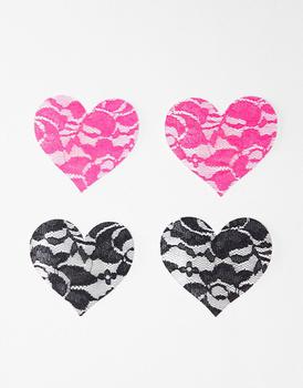 商品Fashionkilla | Fashionkilla lace heart twin pack nipple covers in pink and black,商家ASOS,价格¥59图片