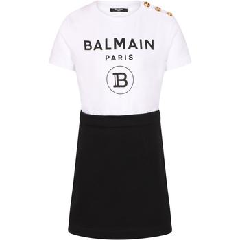 Balmain是什么牌子, Balmain | Golden buttons detailing combined logo dress in white and black商品图片 