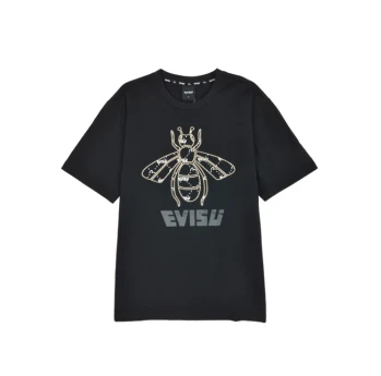 推荐【享贝家】（国内现货-QD）Evisu 福神 小蜜蜂图案休闲圆领短袖T恤 男女同款 黑色 EU2UTS702BK商品