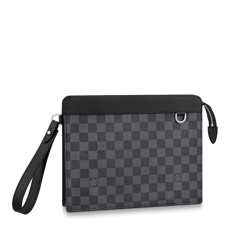 Louis Vuitton | 预售十天 Louis Vuitton/路易威登 22春夏新款STANDING POUCH系列 男士黑色棋盘帆布配皮徽标印花银扣拉链开合手拿包N64612,商家VP FRANCE,价格¥8210
