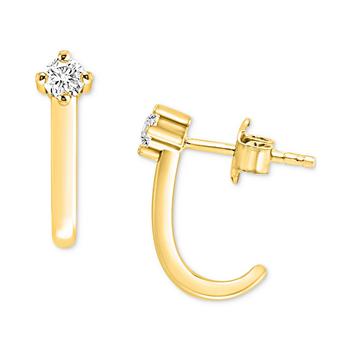 商品Macy's | Diamond J-Hoop Earrings (1/10 ct. t.w.) in 10k Gold,商家Macy's,价格¥3013图片