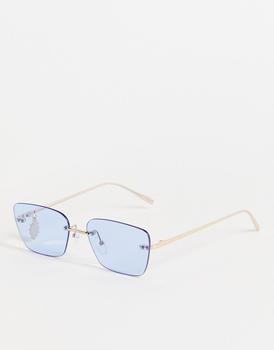 ASOS | ASOS DESIGN rimless rectangle sunglasses with flower charm in blue商品图片,7.9折
