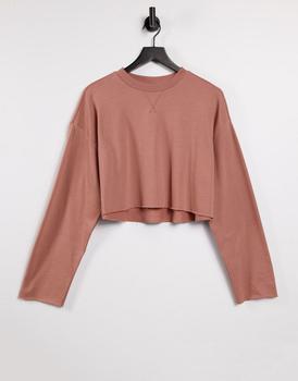 ASOS | ASOS DESIGN crop sweatshirt with raw edge and stitch detail in mauve商品图片,6折