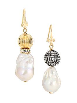 推荐Kira Mismatched Goldtone, Crystal & Baroque Pearl Drop Earrings商品