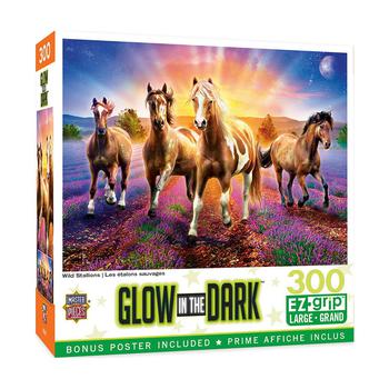 商品MasterPieces Puzzles | 300 Piece EZ Grip Glow in the Dark Jigsaw Puzzle - Wild Stallions - 18"x24",商家Macy's,价格¥144图片