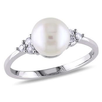 商品1/8 CT Diamond and Pearl 10K White Gold Ring图片