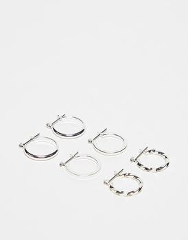 商品ASOS | ASOS DESIGN pack of 3 20mm hoop earrings in silver,商家ASOS,价格¥59图片