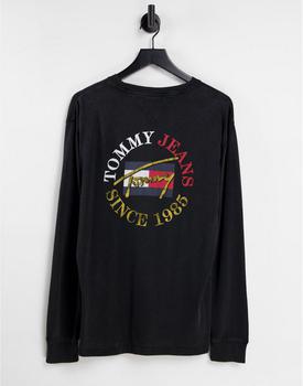 推荐Tommy Jeans vintage round back logo long sleeve top in black - BLACK商品