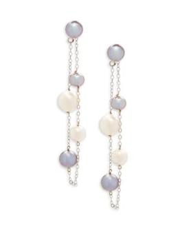 BELPEARL | 6.5-9MM White & Gray Semi-Round Freshwater Pearl and 14K White Gold Dangle Earrings商品图片,5折