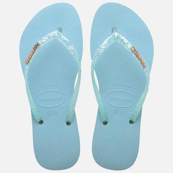 推荐Havaianas Women's Slim Glitter Flourish Flip Flops - Nautical Blue商品