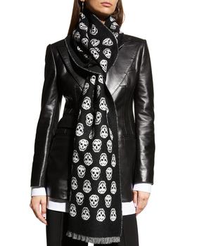 Alexander McQueen | Reversible Skull-Print Wool Scarf商品图片,