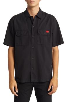 推荐Elpy Solid Stretch Cotton Short Sleeve Button-Up Shirt商品