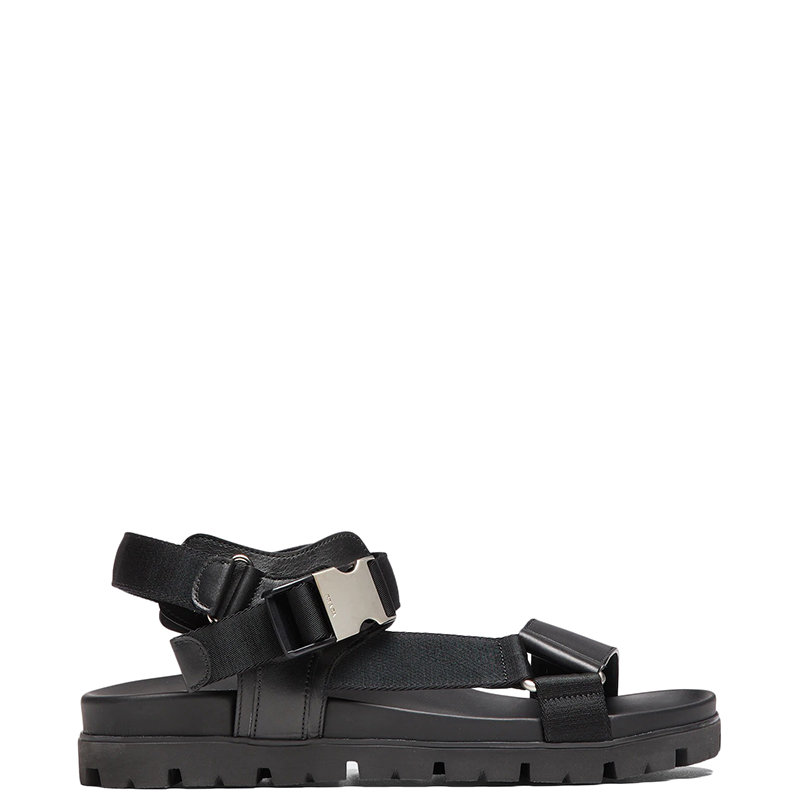Prada | 【预售3-7天】PRADA/普拉达 22年春夏新款 男士黑色皮革和尼龙饰带运动凉鞋2X3055_3L74_F0002商品图片,8折, 包邮包税