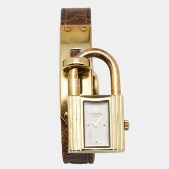 [二手商品] Hermes | Hermès White Gold Plated Stainless Steel Leather Kelly Women's Wristwatch 20 mm商品图片,5.9折, 满1件减$100, 满减