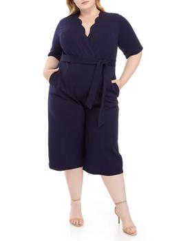 Sandra Darren, Sandra Darren | Plus Size 3/4 Sleeve Cropped Jumpsuit商品图片 1.9折